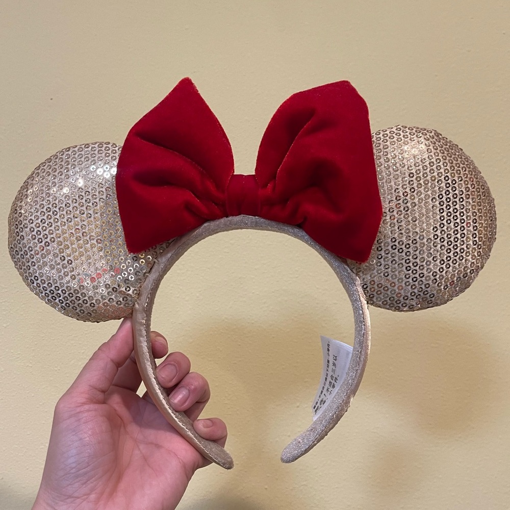 Gold with Red Bow Minni Ears Holiday Headband